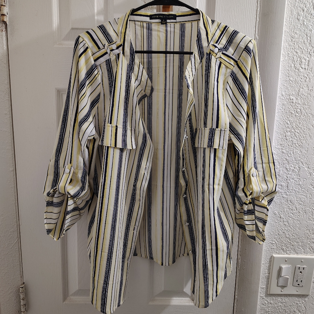 Adrienne Vittadini Yellow and Black Striped Shirt